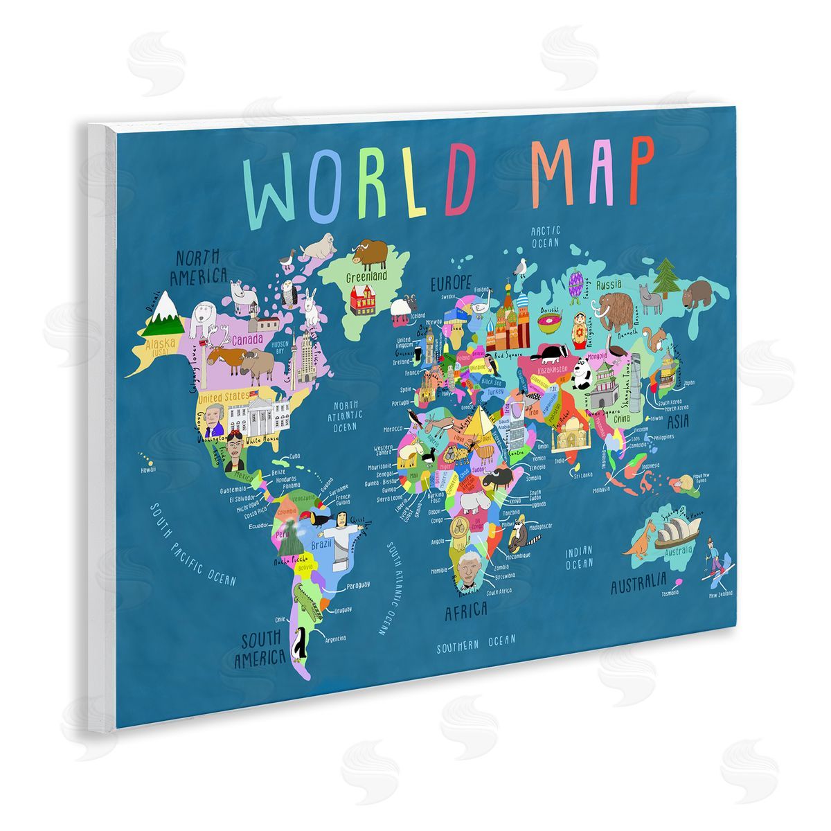 Carla Daly World Map with Landmarks Wooden Wall Plaque Art Print