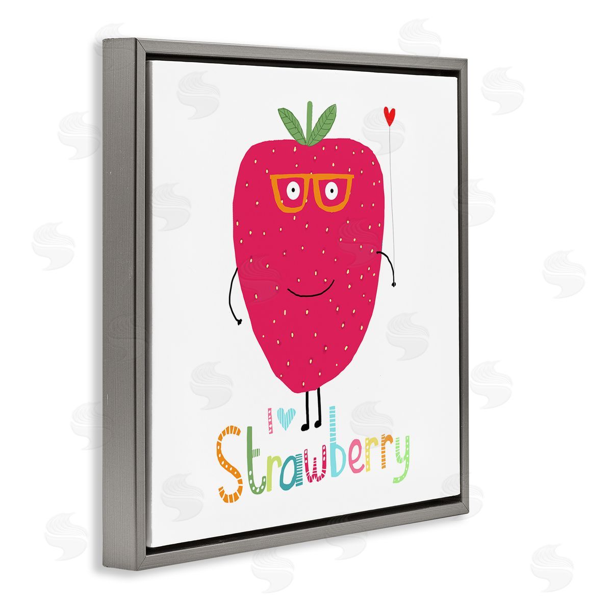 Carla Daly Fun Smiling Strawberry Gray Floating Frame Canvas Wall Art Print