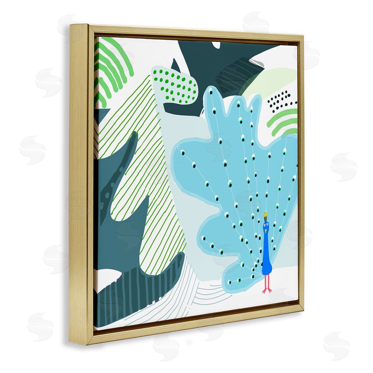 Carla Daly Whimsical Patterned Peacock Gold Floating Frame Canvas Wall Art Print