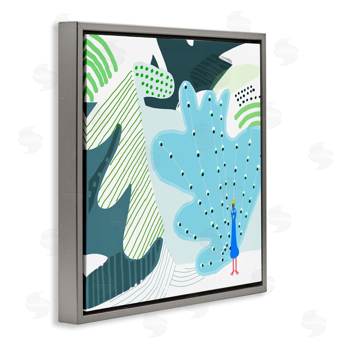 Carla Daly Whimsical Patterned Peacock Gray Floating Frame Canvas Wall Art Print