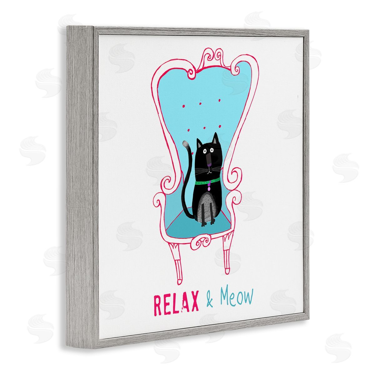 Carla Daly Relax & Meow Cat Gray Framed Giclee Wall Art Print