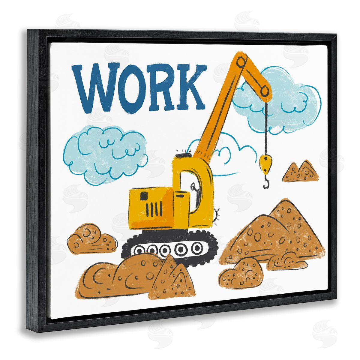 Diane Labombarbe Construction Work Bulldozer Black Floating Frame Canvas Wall Art Print