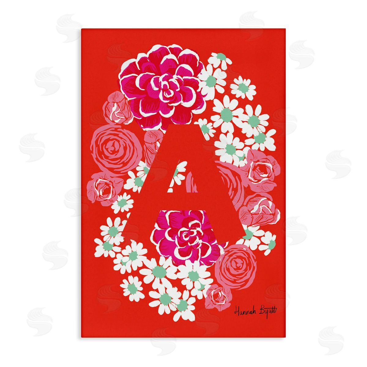 Floral Bloom Letter A Canvas Wall Art, Home Decor by Hannah Louise Byatt