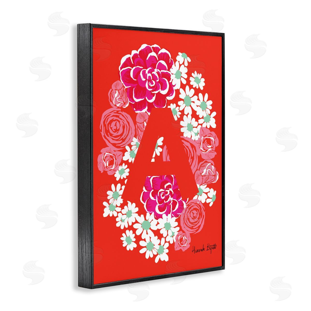 Floral Bloom Letter A Black Frame Print Wall Art, Home Decor by Hannah Louise Byatt
