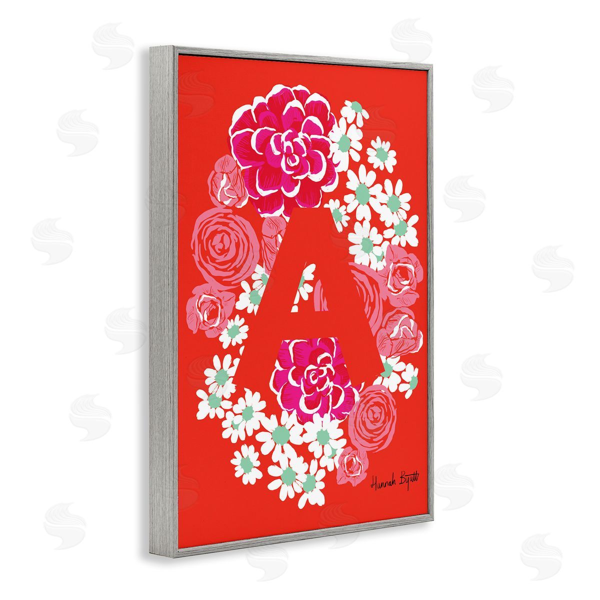 Floral Bloom Letter A Grey Frame Print Wall Art, Home Decor by Hannah Louise Byatt