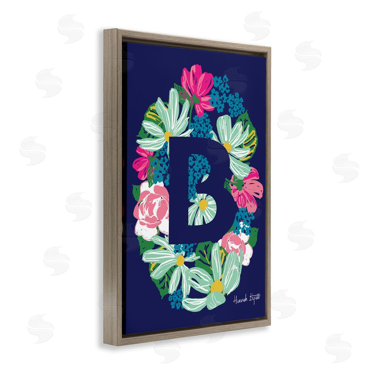 Floral Bloom Letter B Brown Floating Frame Canvas Wall Art, Home Decor by Hannah Louise Byatt