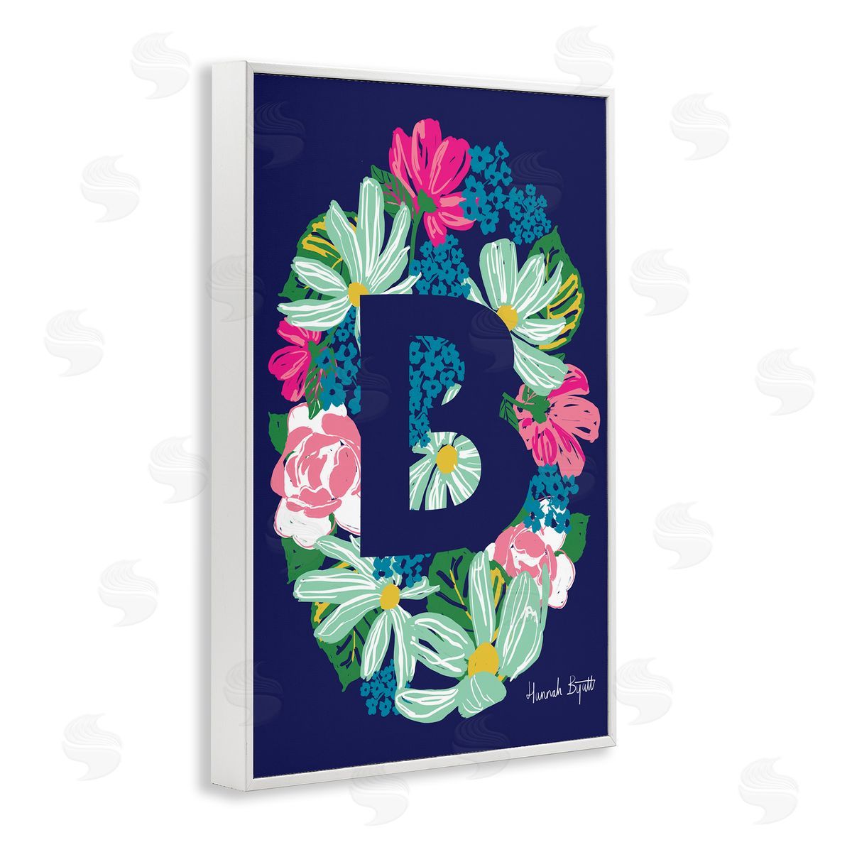 Floral Bloom Letter B White Frame Print Wall Art, Home Decor by Hannah Louise Byatt