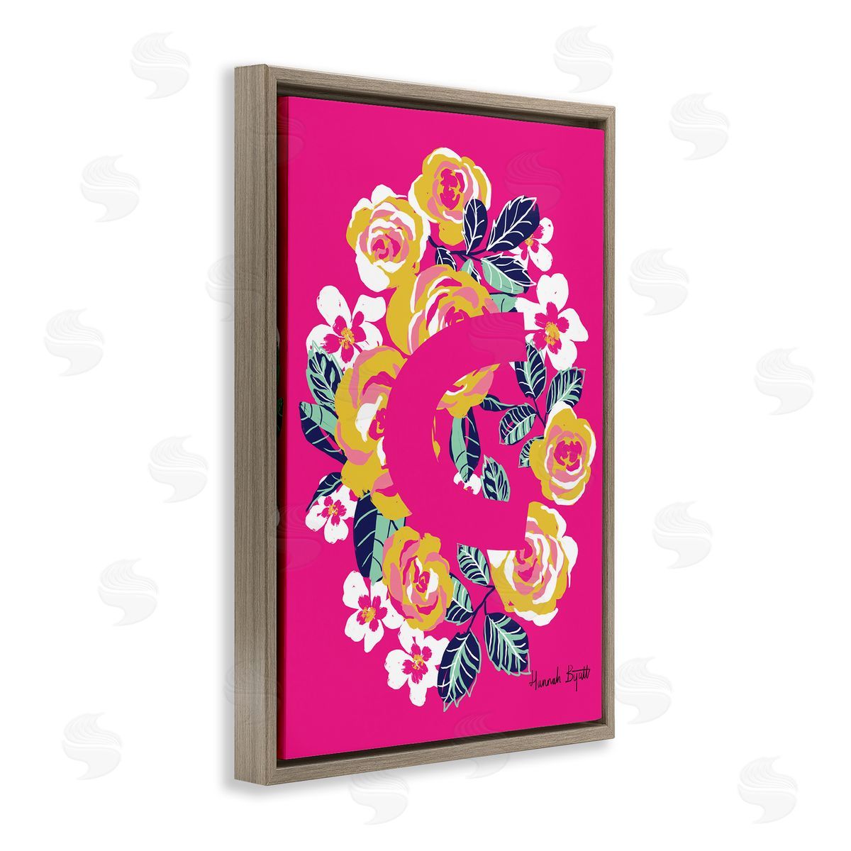 Floral Bloom Letter C Brown Floating Frame Canvas Wall Art, Home Decor by Hannah Louise Byatt