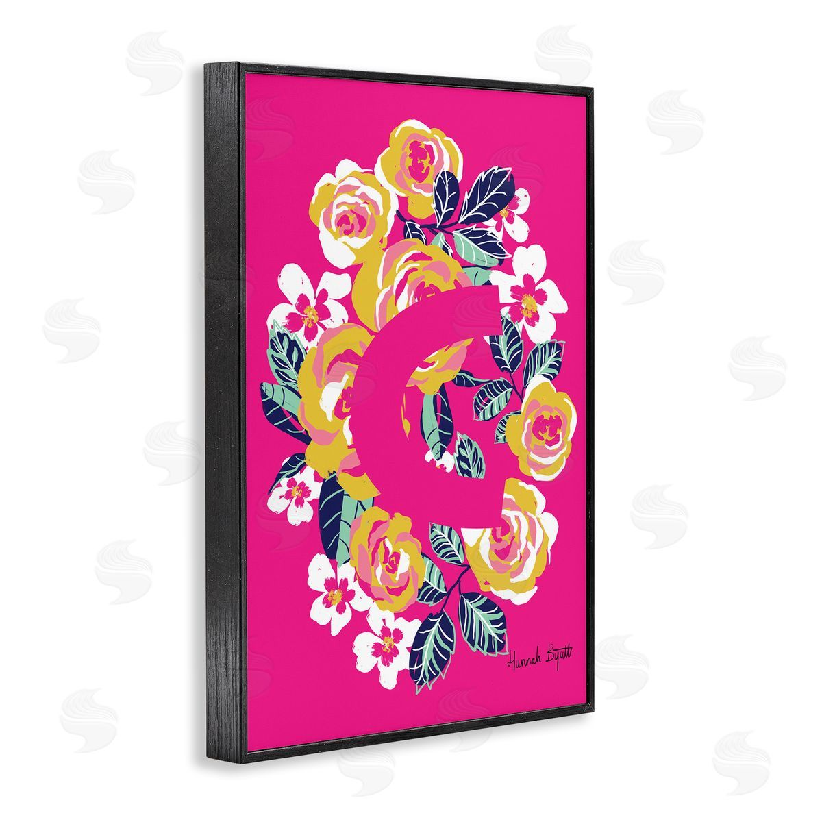 Floral Bloom Letter C Black Frame Print Wall Art, Home Decor by Hannah Louise Byatt