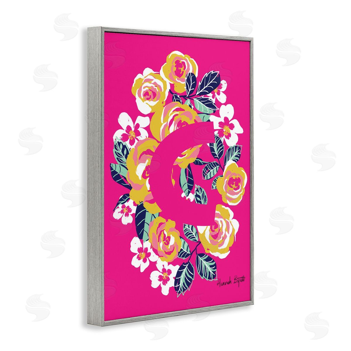 Floral Bloom Letter C Grey Frame Print Wall Art, Home Decor by Hannah Louise Byatt