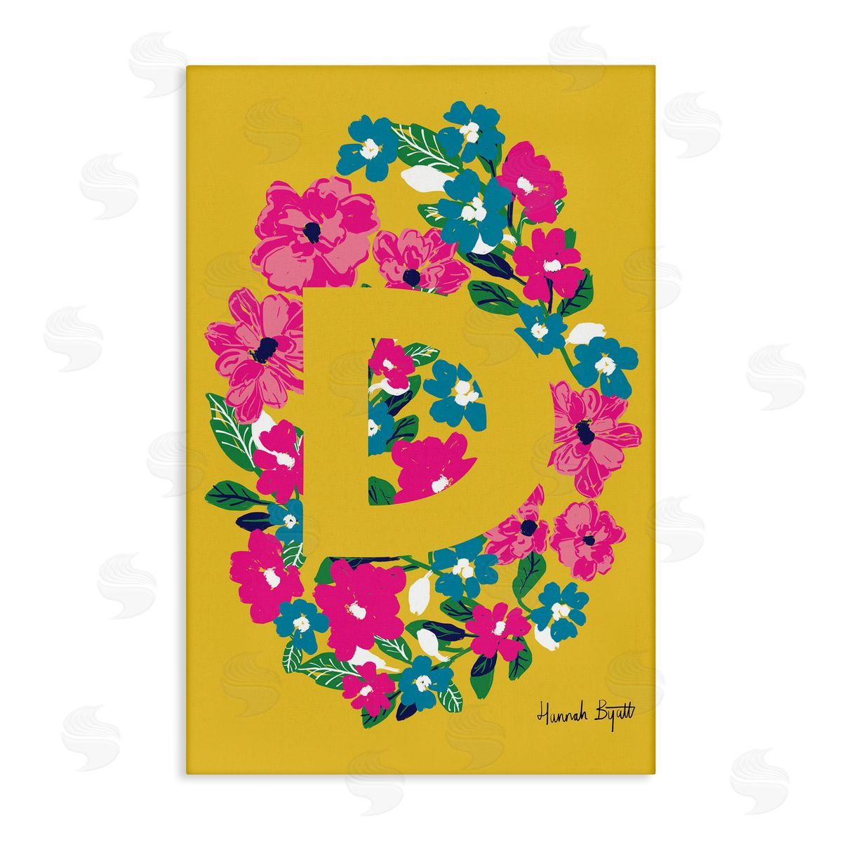 Floral Bloom Letter D Canvas Wall Art, Home Decor by Hannah Louise Byatt
