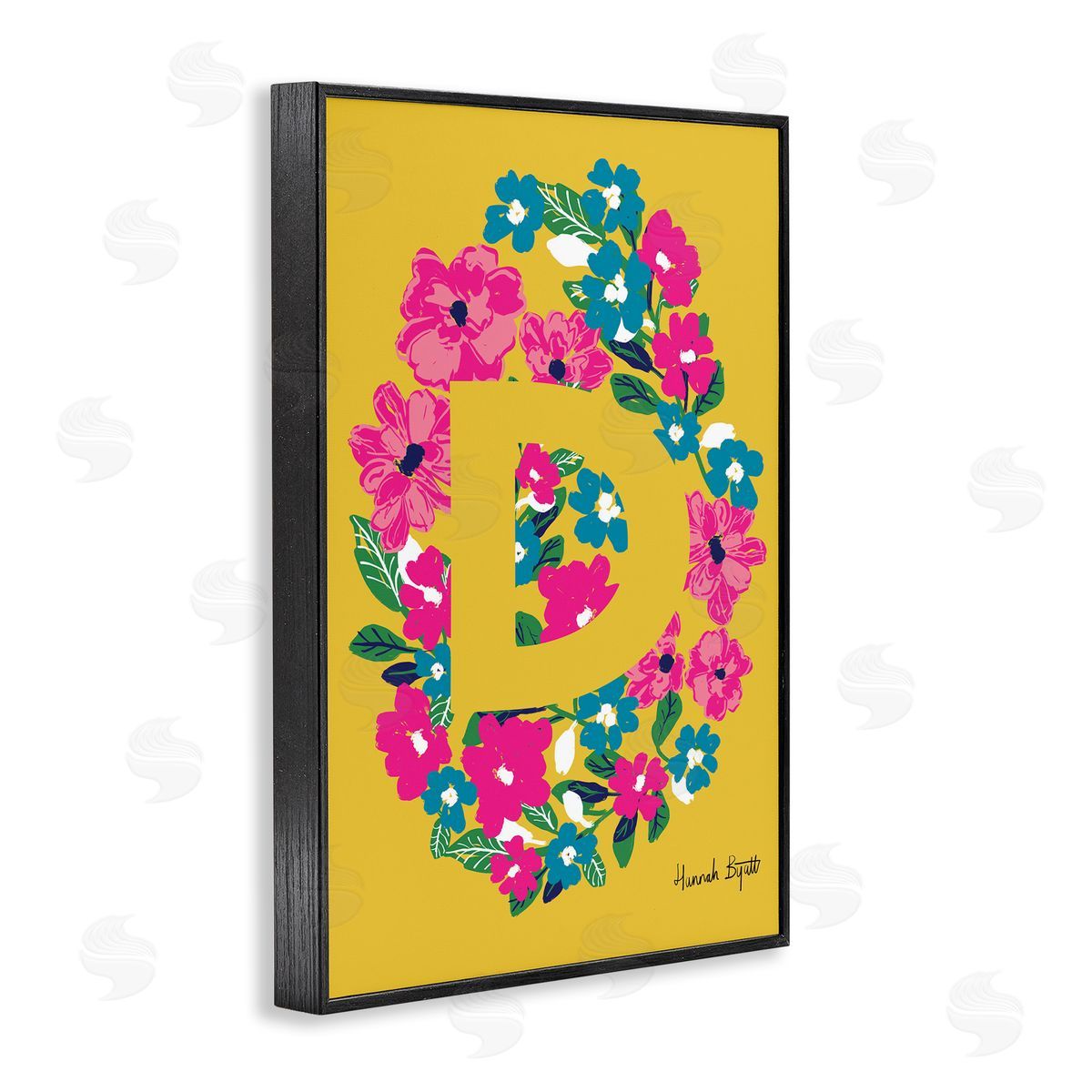 Floral Bloom Letter D Black Frame Print Wall Art, Home Decor by Hannah Louise Byatt