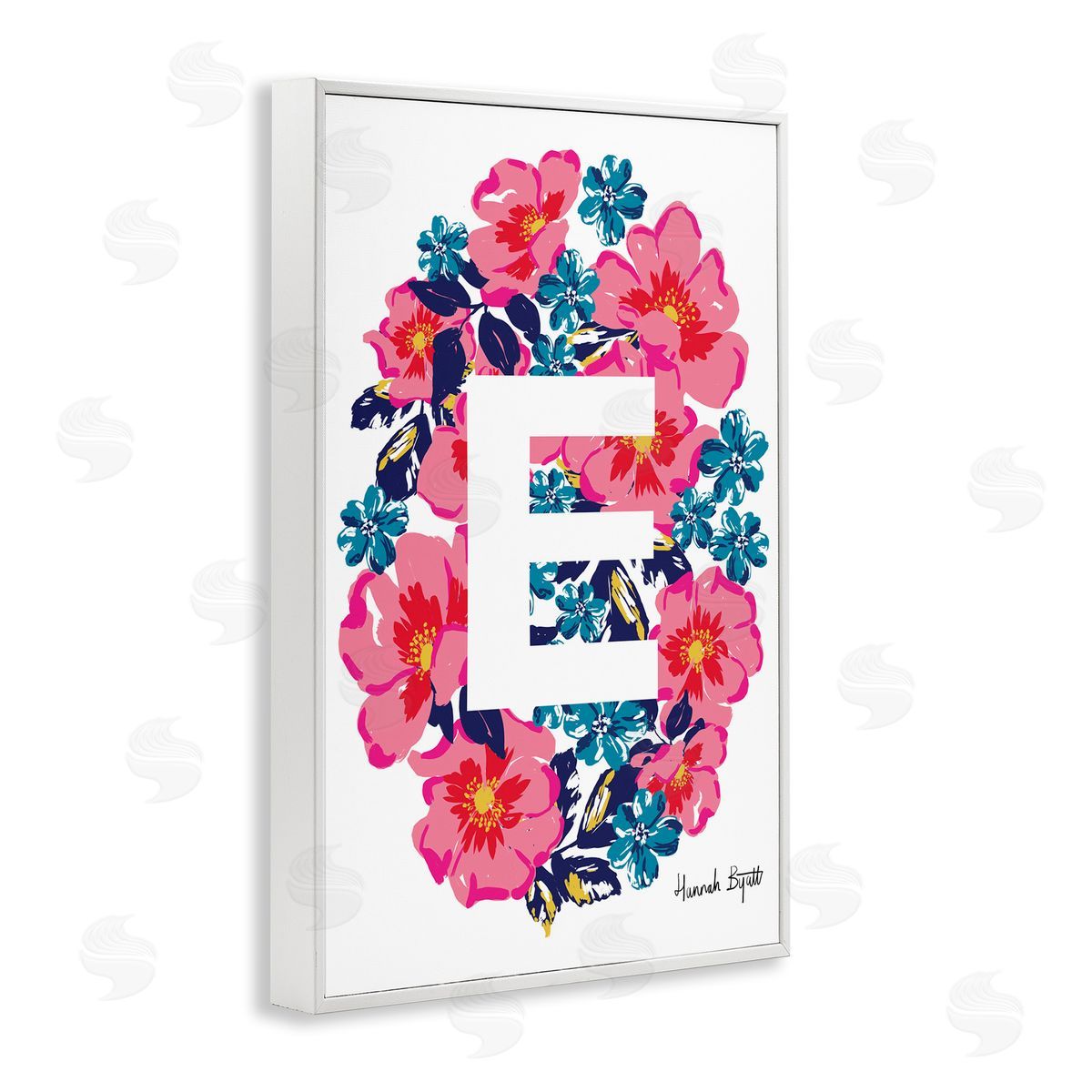 Floral Bloom Letter E White Frame Print Wall Art, Home Decor by Hannah Louise Byatt