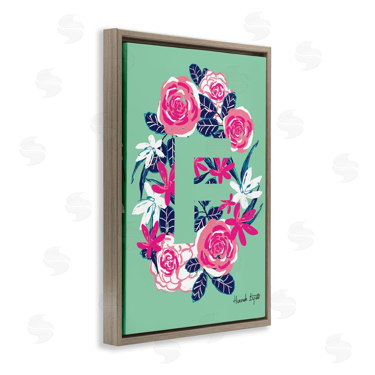 Floral Bloom Letter F Brown Floating Frame Canvas Wall Art, Home Decor by Hannah Louise Byatt