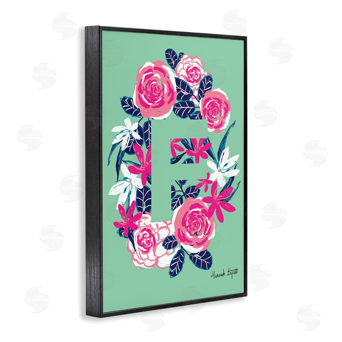 Floral Bloom Letter F Black Frame Print Wall Art, Home Decor by Hannah Louise Byatt
