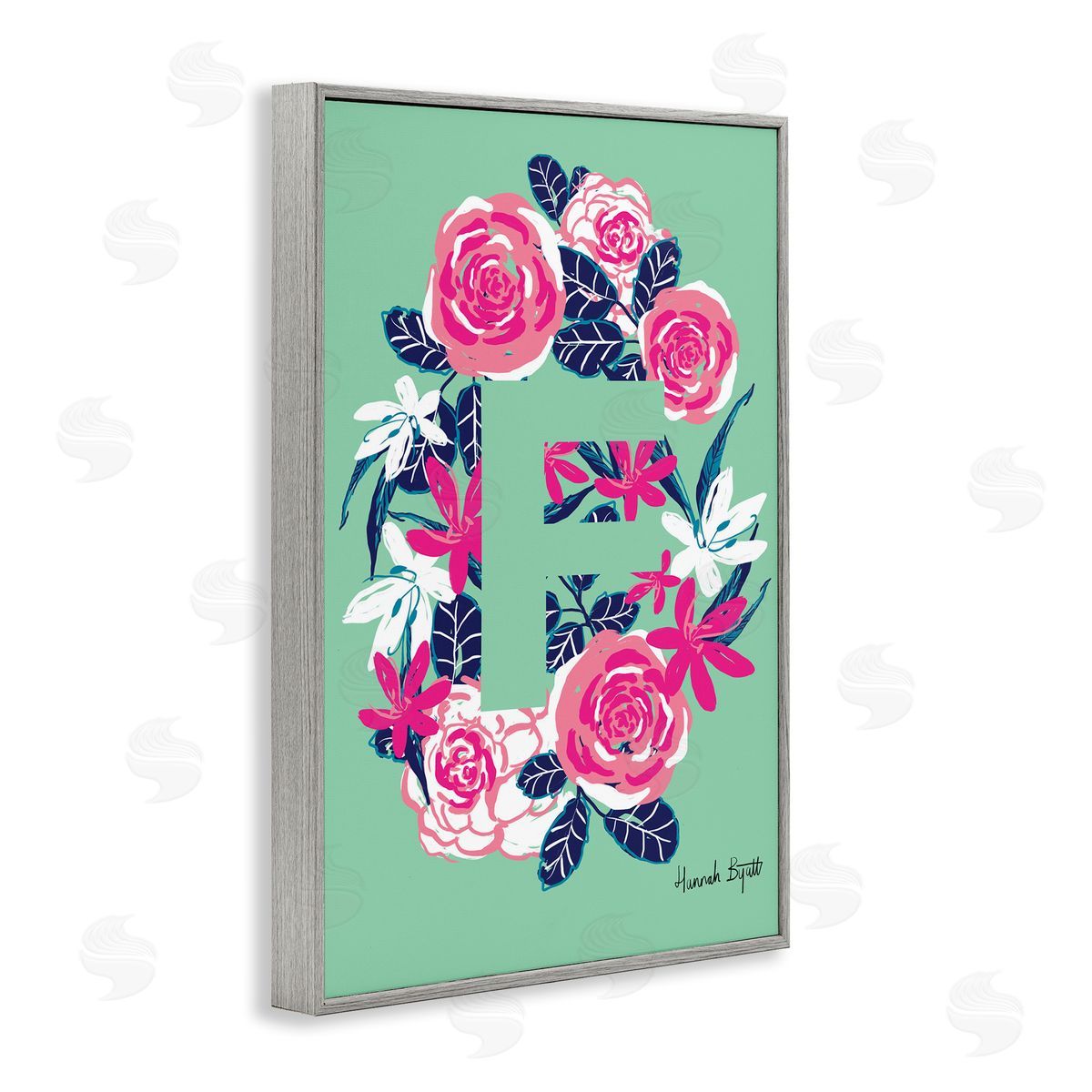 Floral Bloom Letter F Grey Frame Print Wall Art, Home Decor by Hannah Louise Byatt