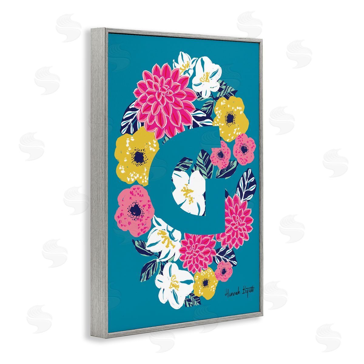 Floral Bloom Letter G Grey Frame Print Wall Art, Home Decor by Hannah Louise Byatt