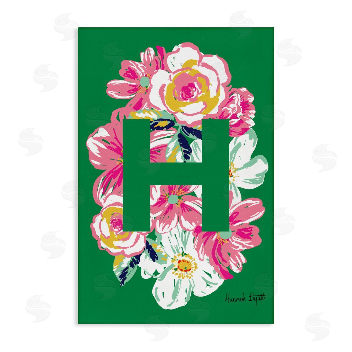 Floral Bloom Letter H Canvas Wall Art, Home Decor by Hannah Louise Byatt