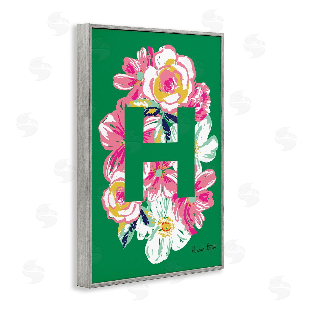 Floral Bloom Letter H Grey Frame Print Wall Art, Home Decor by Hannah Louise Byatt