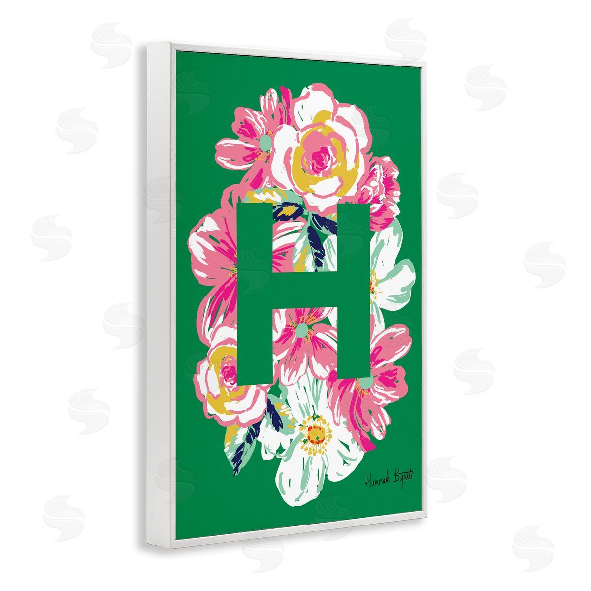 Floral Bloom Letter H White Frame Print Wall Art, Home Decor by Hannah Louise Byatt