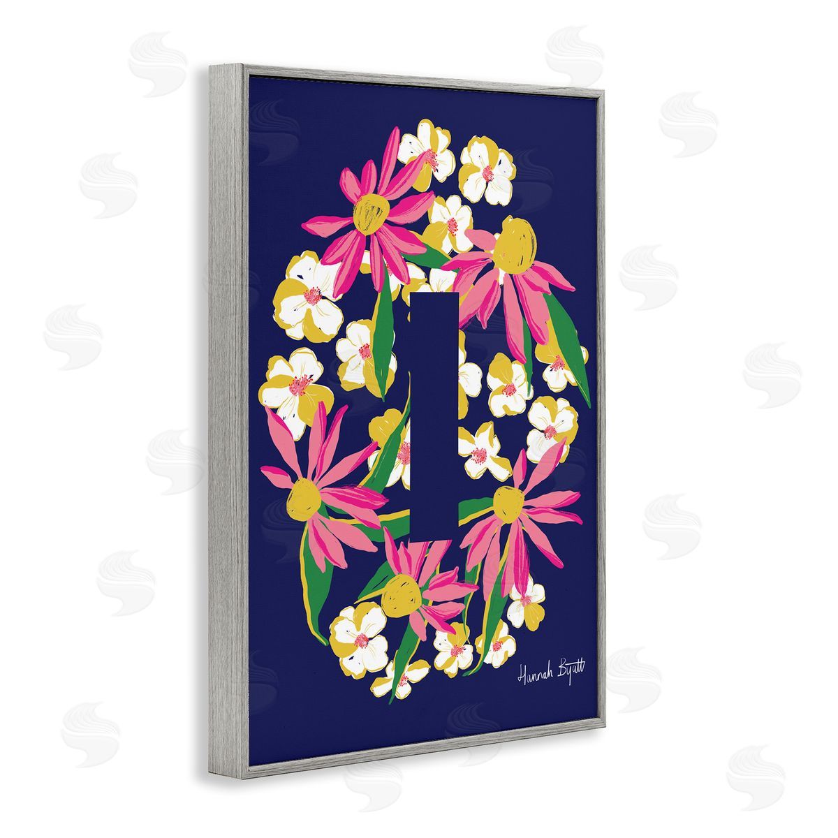Floral Bloom Letter I Grey Frame Print Wall Art, Home Decor by Hannah Louise Byatt