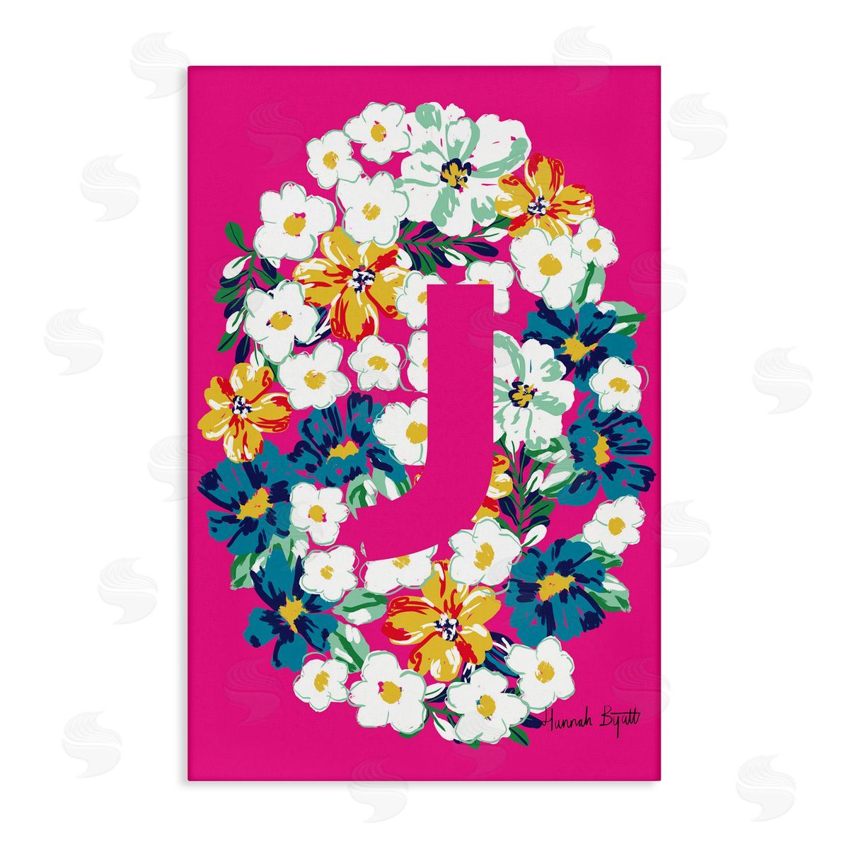 Floral Bloom Letter J Canvas Wall Art, Home Decor by Hannah Louise Byatt