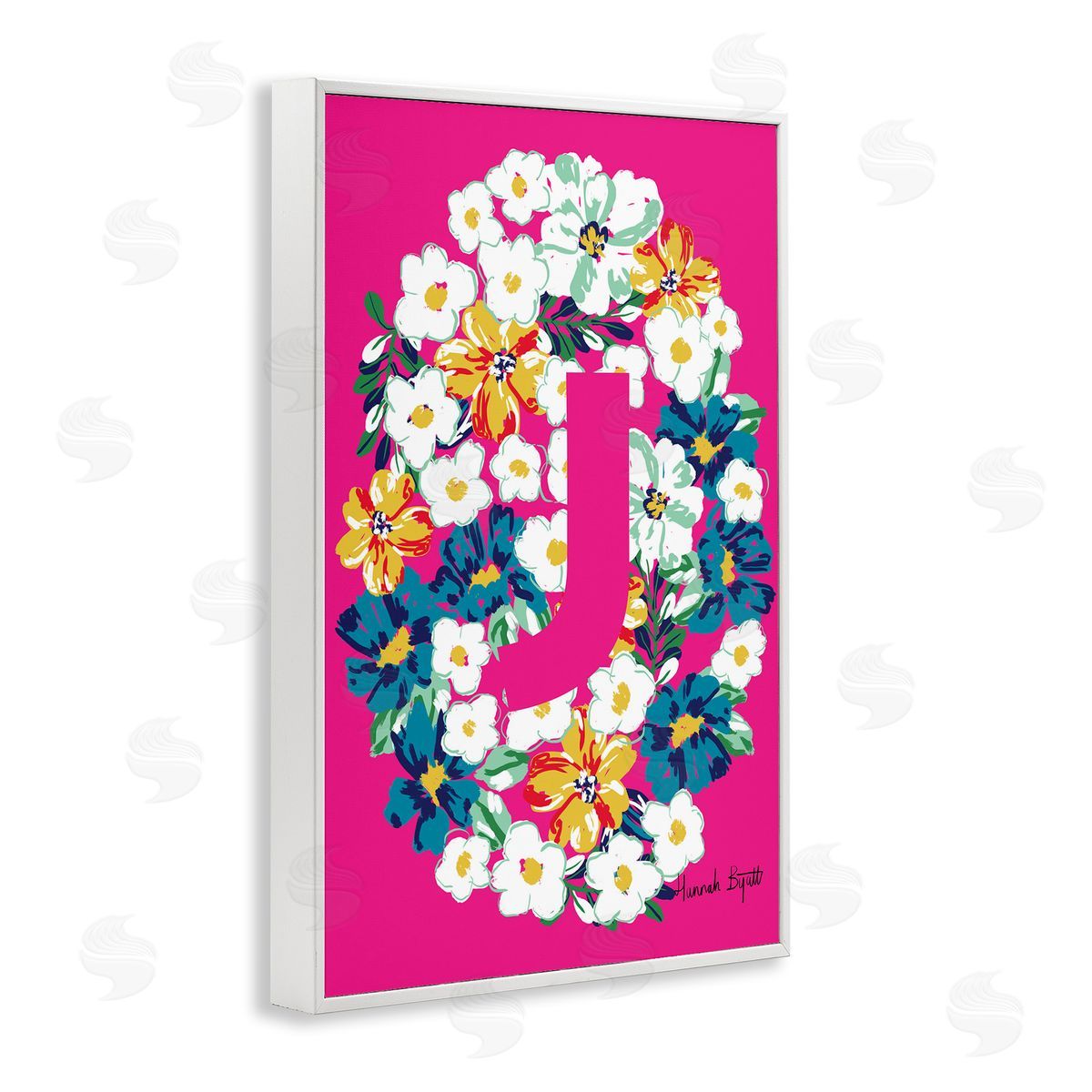 Floral Bloom Letter J White Frame Print Wall Art, Home Decor by Hannah Louise Byatt