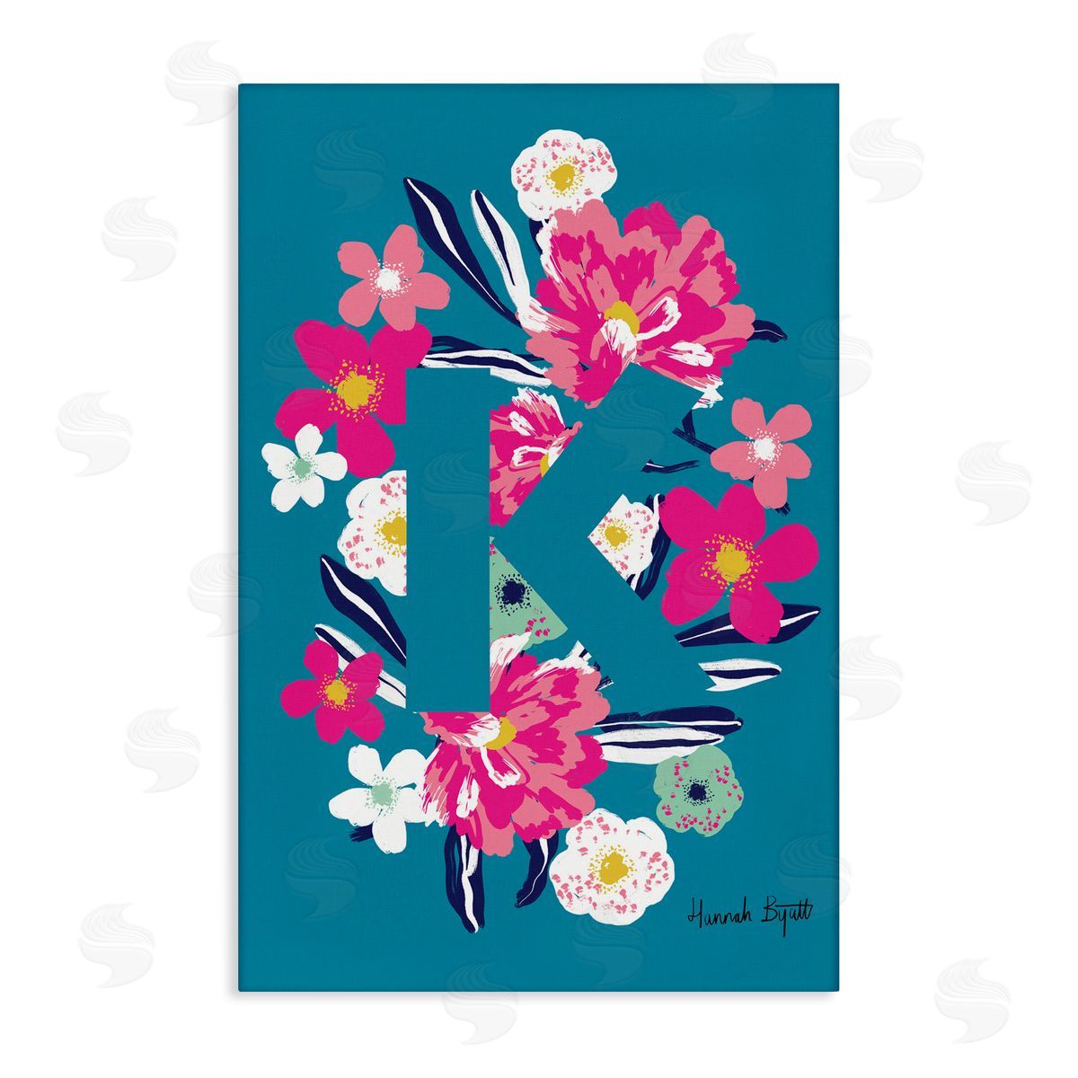 Floral Bloom Letter K Canvas Wall Art, Home Decor by Hannah Louise Byatt