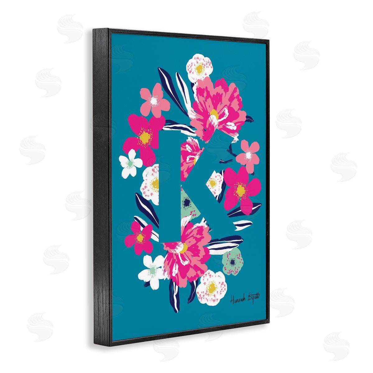 Floral Bloom Letter K Black Frame Print Wall Art, Home Decor by Hannah Louise Byatt