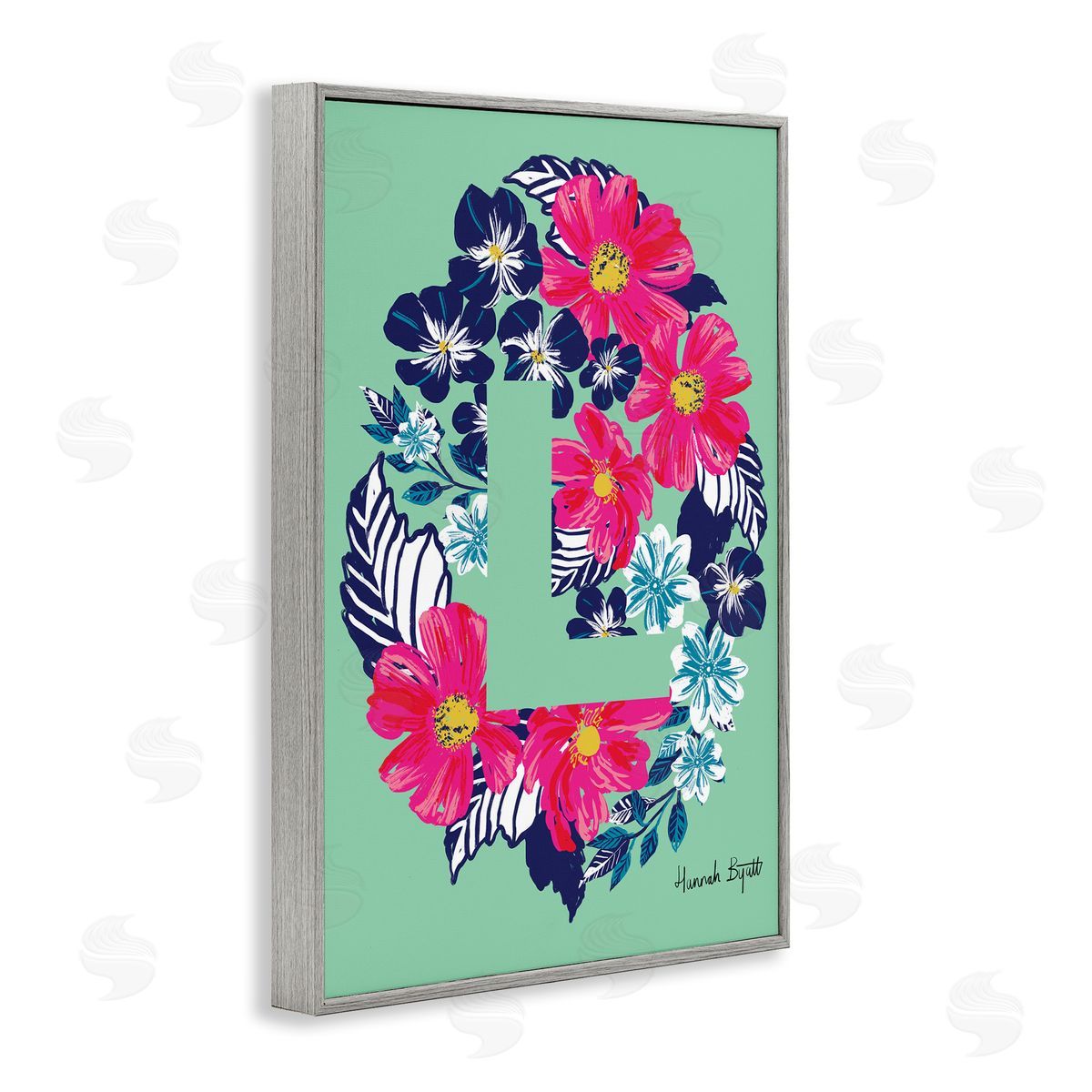 Floral Bloom Letter L Grey Frame Print Wall Art, Home Decor by Hannah Louise Byatt