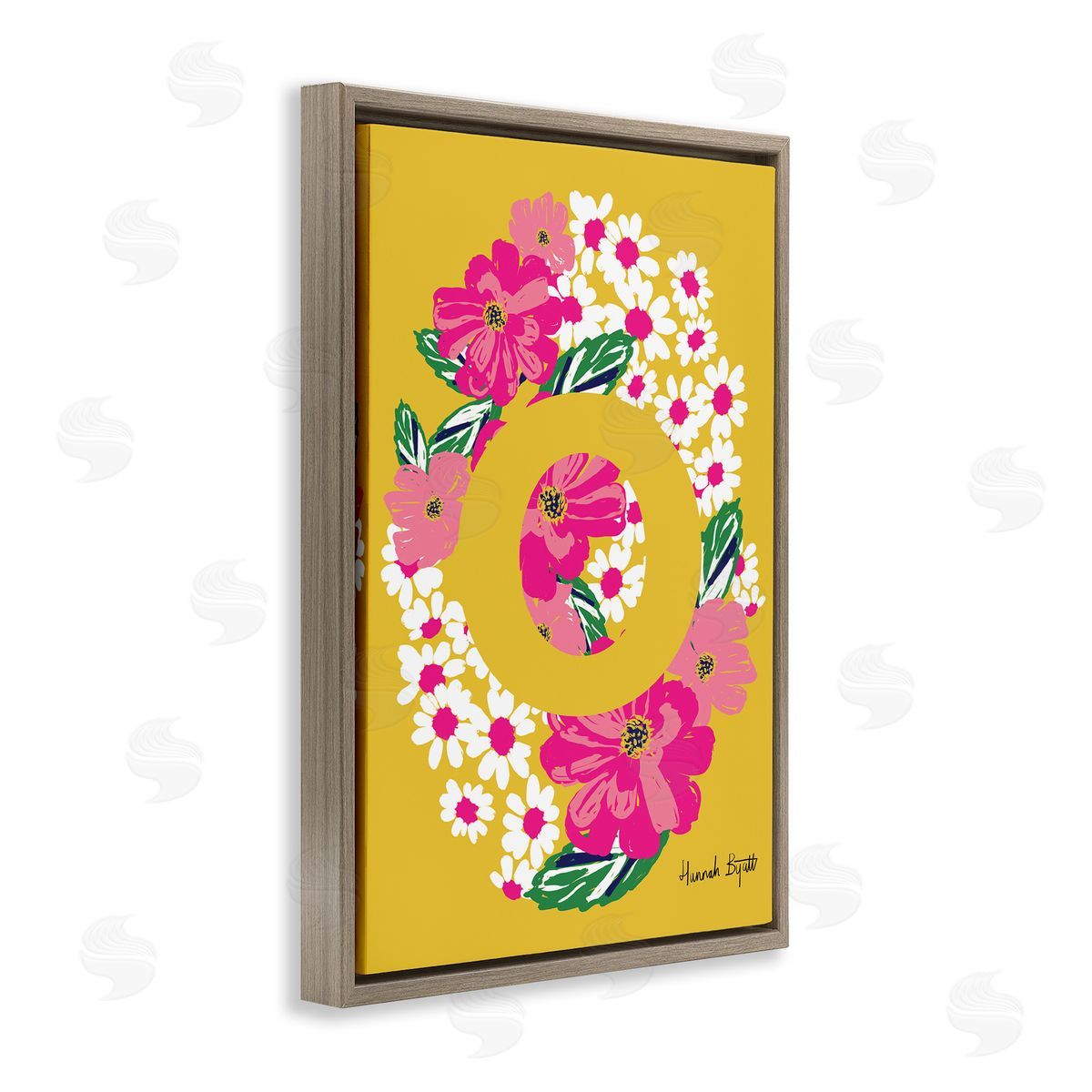 Floral Bloom Letter O Brown Floating Frame Canvas Wall Art, Home Decor by Hannah Louise Byatt