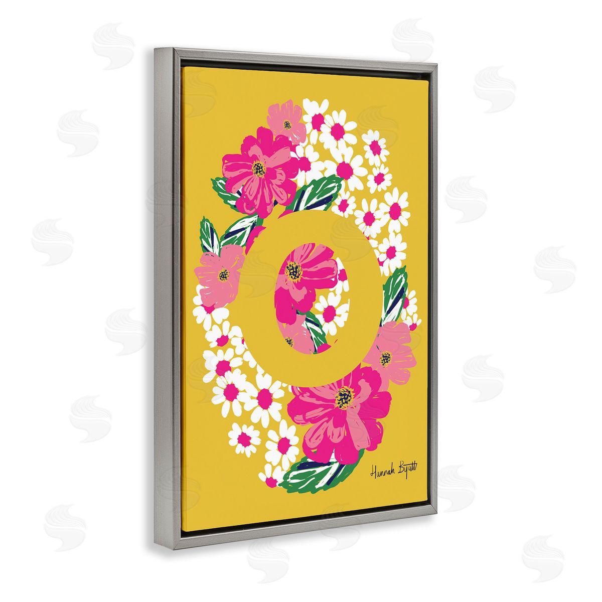 Floral Bloom Letter O Grey Floating Frame Canvas Wall Art, Home Decor by Hannah Louise Byatt