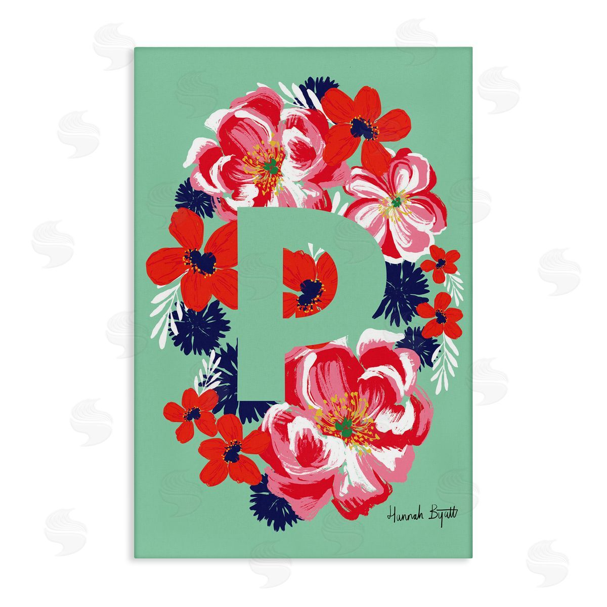 Floral Bloom Letter P Canvas Wall Art, Home Decor by Hannah Louise Byatt