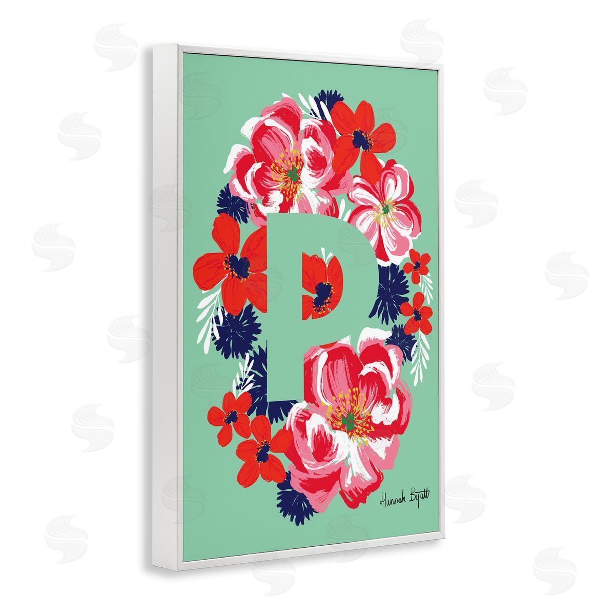 Floral Bloom Letter P White Frame Print Wall Art, Home Decor by Hannah Louise Byatt
