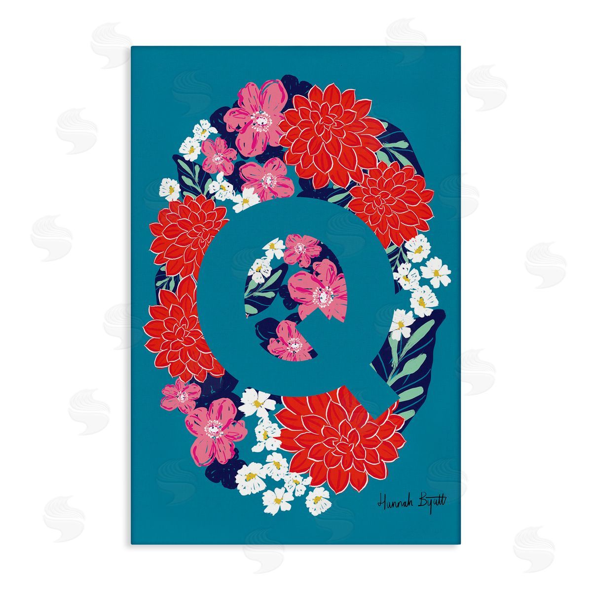 Floral Bloom Letter Q Canvas Wall Art, Home Decor by Hannah Louise Byatt