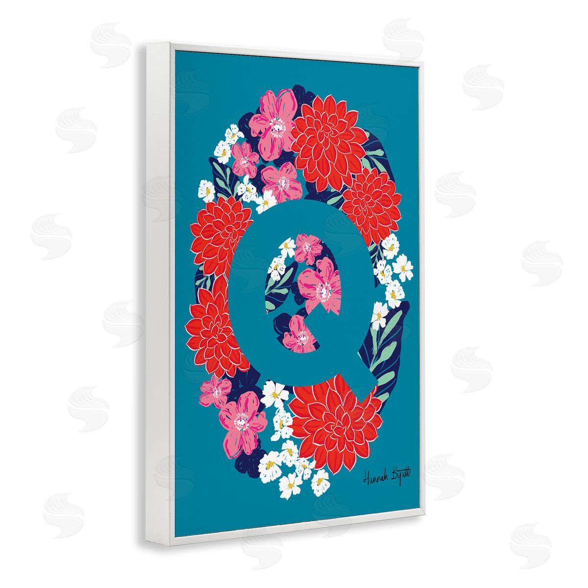 Floral Bloom Letter Q White Frame Print Wall Art, Home Decor by Hannah Louise Byatt
