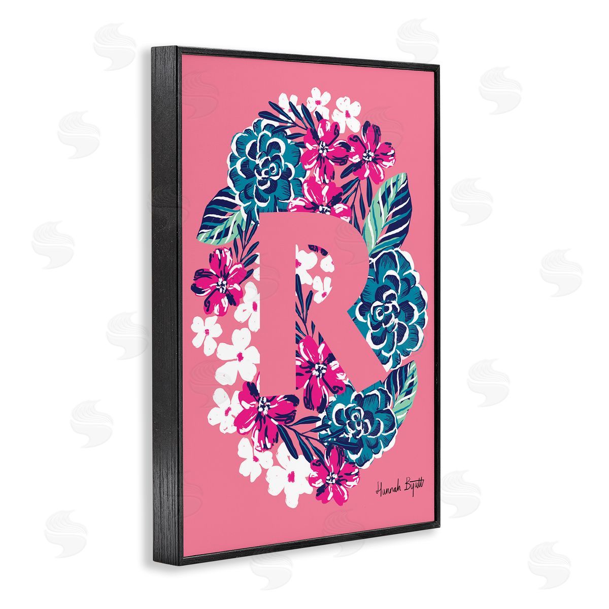 Floral Bloom Letter R Black Frame Print Wall Art, Home Decor by Hannah Louise Byatt
