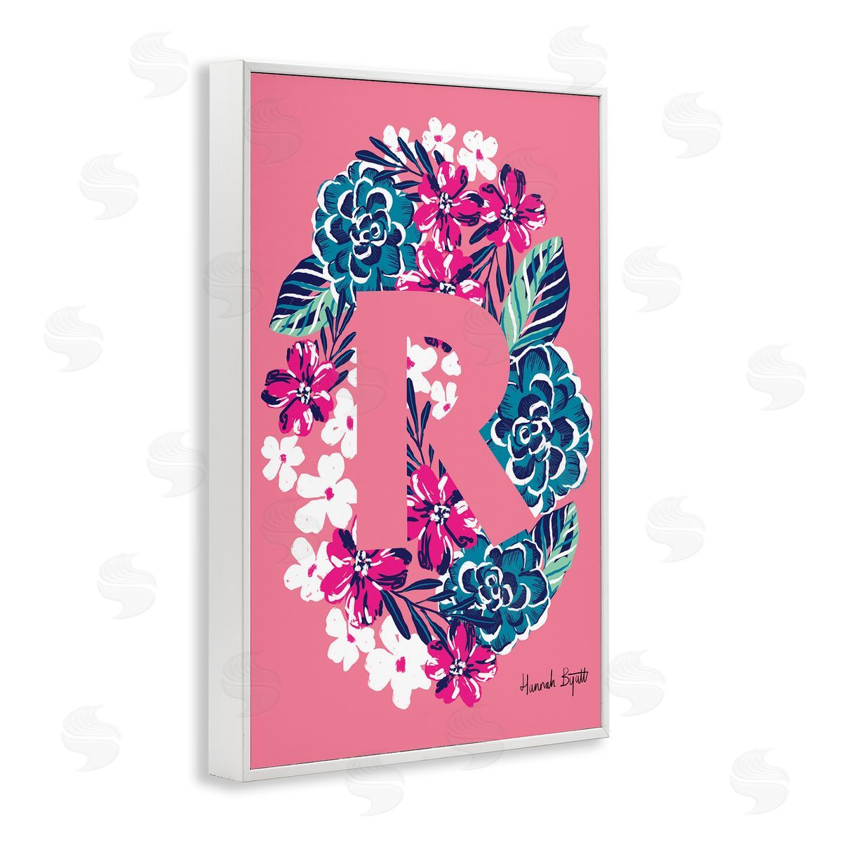 Floral Bloom Letter R White Frame Print Wall Art, Home Decor by Hannah Louise Byatt