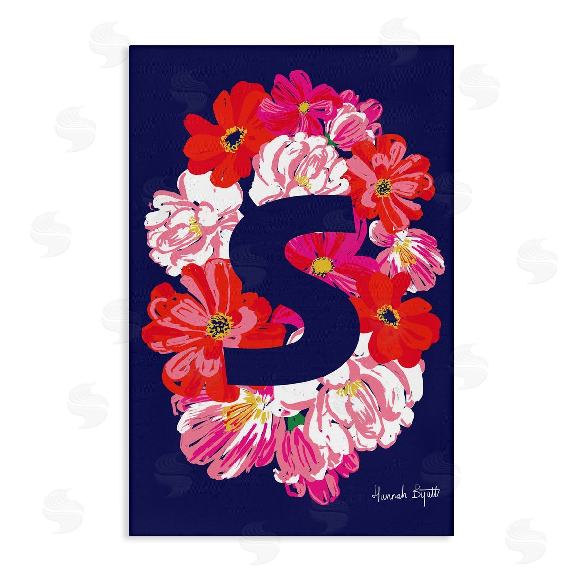 Floral Bloom Letter S Canvas Wall Art, Home Decor by Hannah Louise Byatt