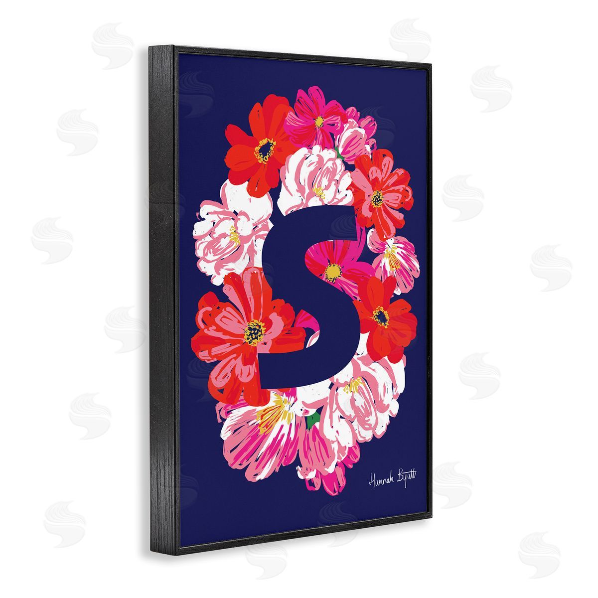 Floral Bloom Letter S Black Frame Print Wall Art, Home Decor by Hannah Louise Byatt