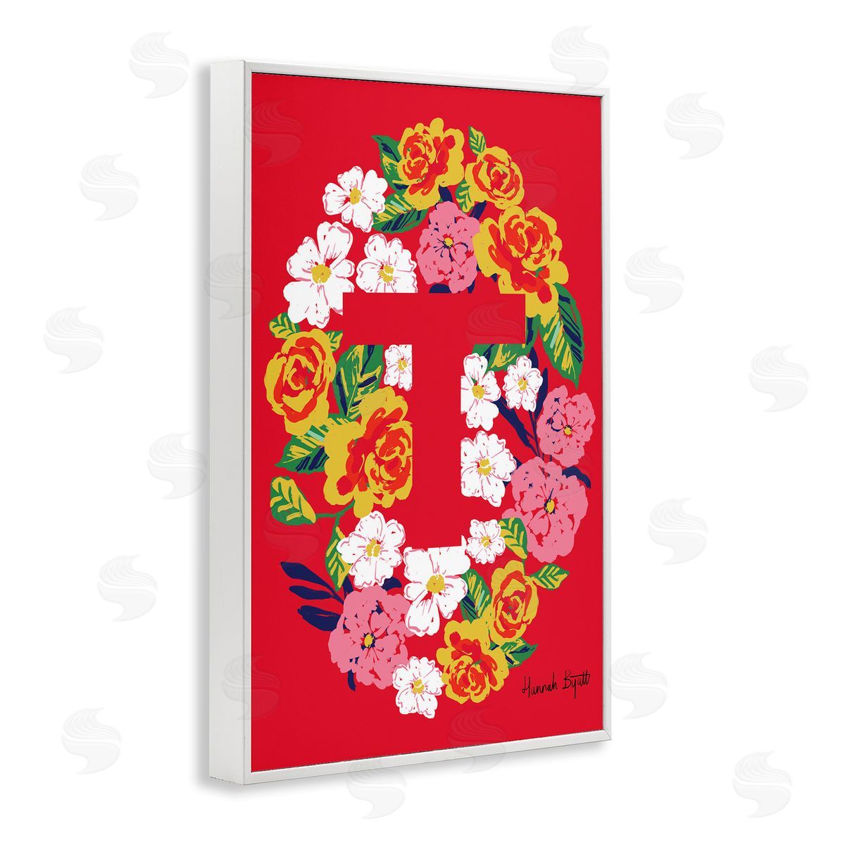 Floral Bloom Letter T White Frame Print Wall Art, Home Decor by Hannah Louise Byatt