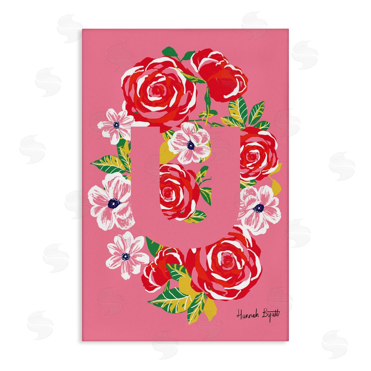 Floral Bloom Letter U Canvas Wall Art, Home Decor by Hannah Louise Byatt