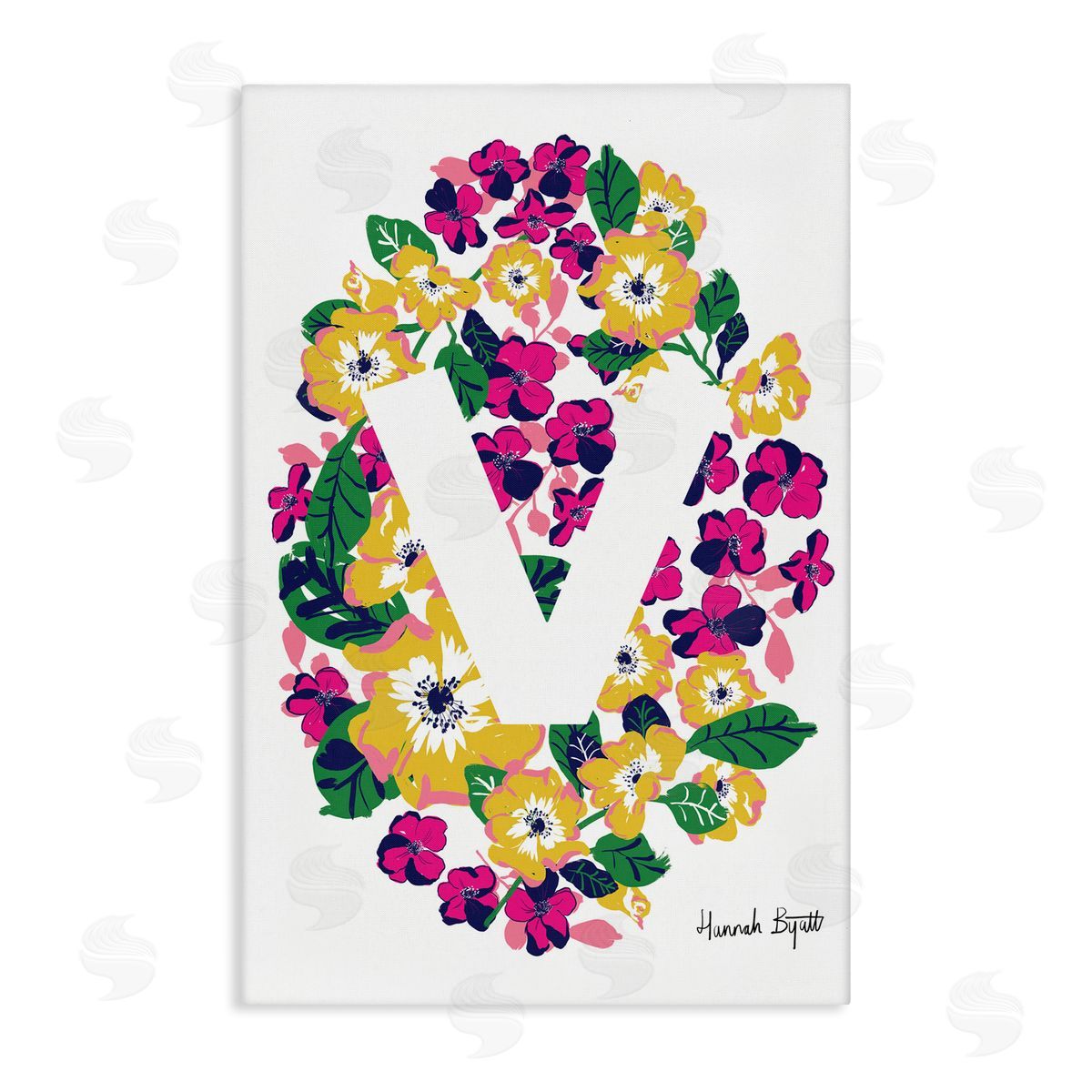 Floral Bloom Letter V Canvas Wall Art, Home Decor by Hannah Louise Byatt