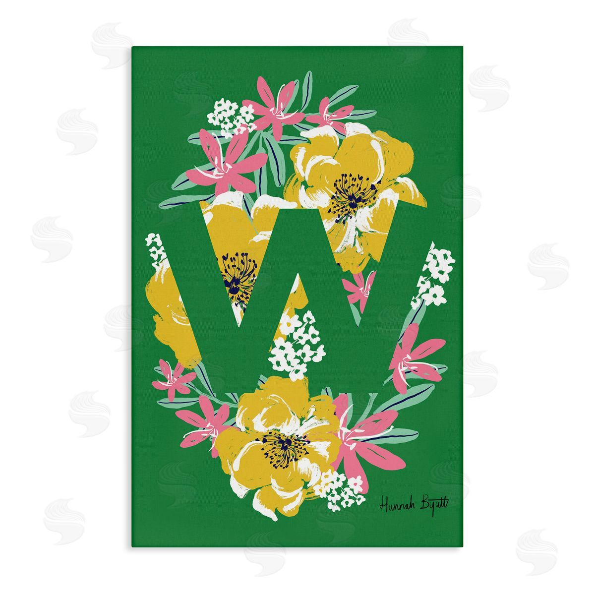 Floral Bloom Letter W Canvas Wall Art, Home Decor by Hannah Louise Byatt