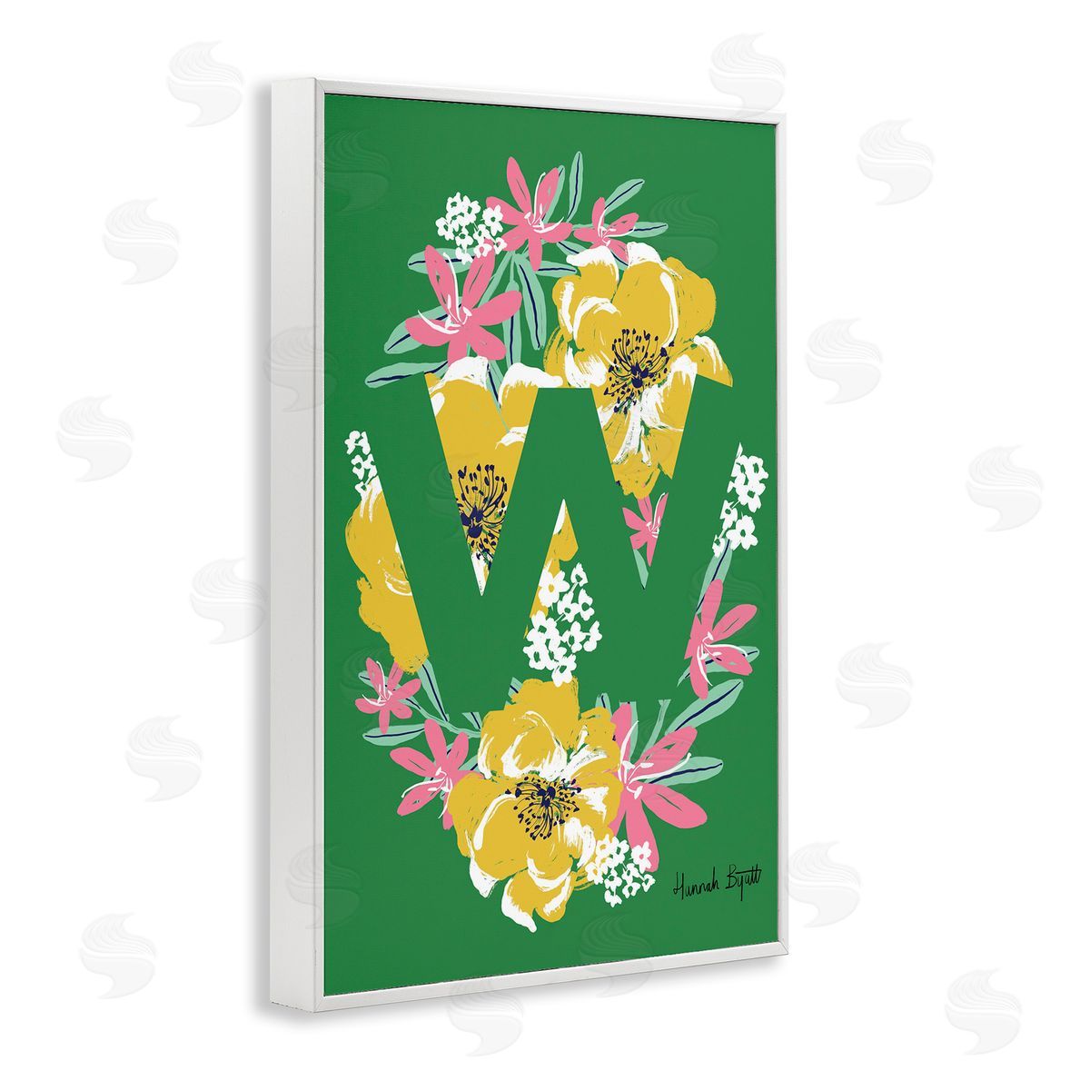 Floral Bloom Letter W White Frame Print Wall Art, Home Decor by Hannah Louise Byatt