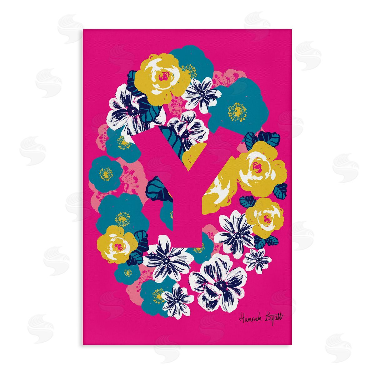 Floral Bloom Letter Y Canvas Wall Art, Home Decor by Hannah Louise Byatt