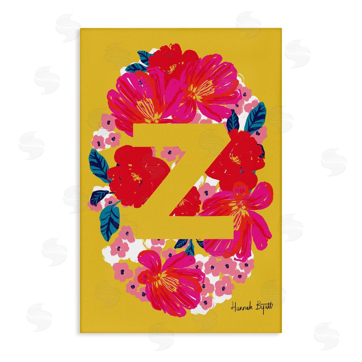 Floral Bloom Letter Z Canvas Wall Art, Home Decor by Hannah Louise Byatt