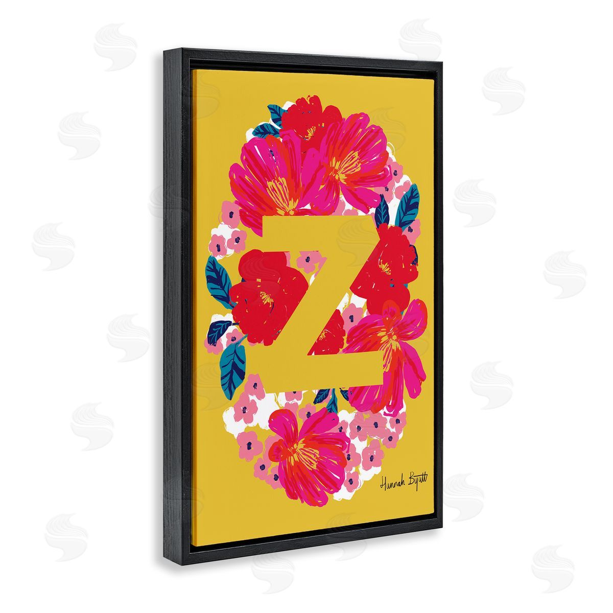Floral Bloom Letter Z Black Floating Frame Canvas Wall Art, Home Decor by Hannah Louise Byatt