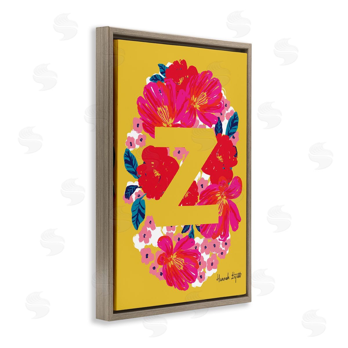 Floral Bloom Letter Z Brown Floating Frame Canvas Wall Art, Home Decor by Hannah Louise Byatt