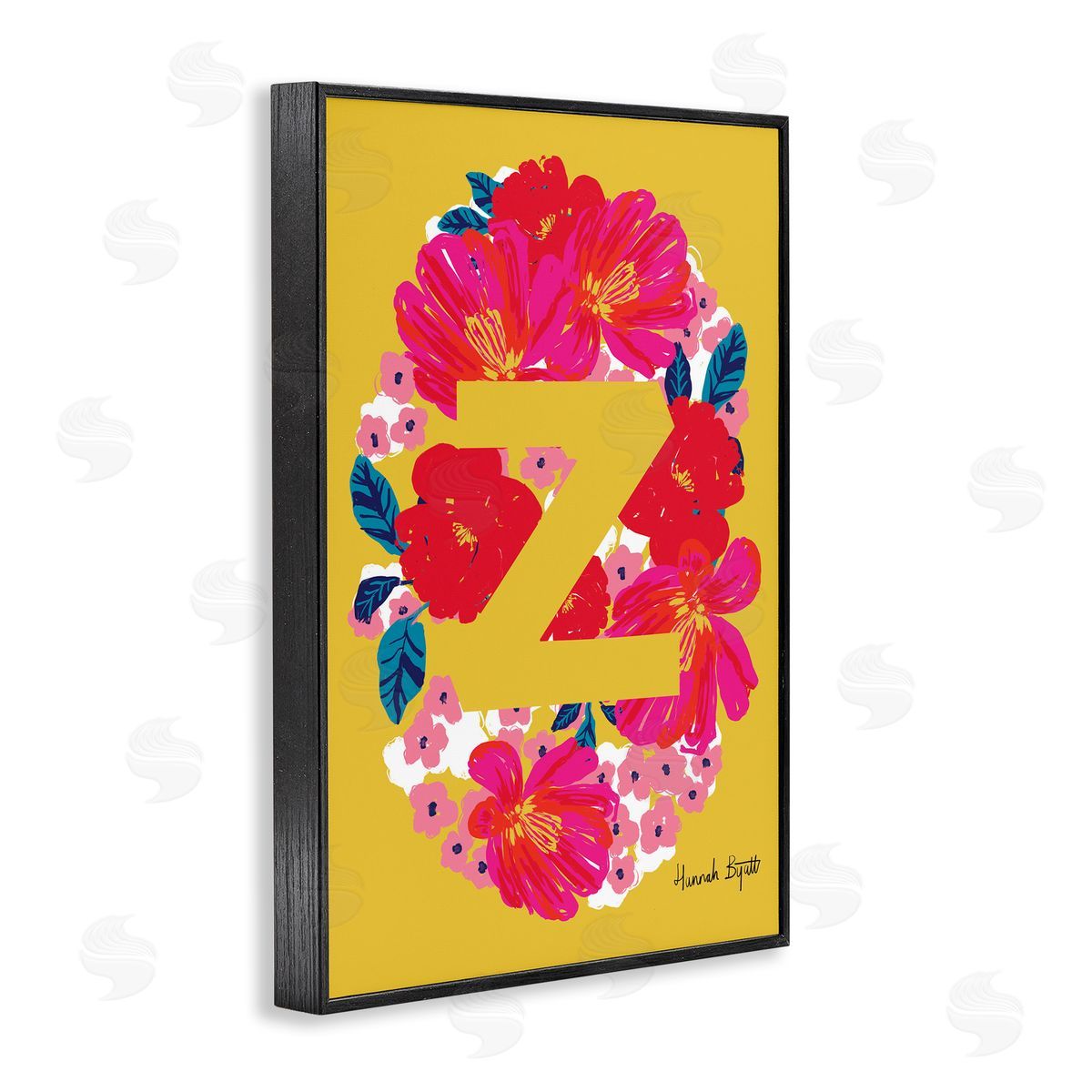 Floral Bloom Letter Z Black Frame Print Wall Art, Home Decor by Hannah Louise Byatt